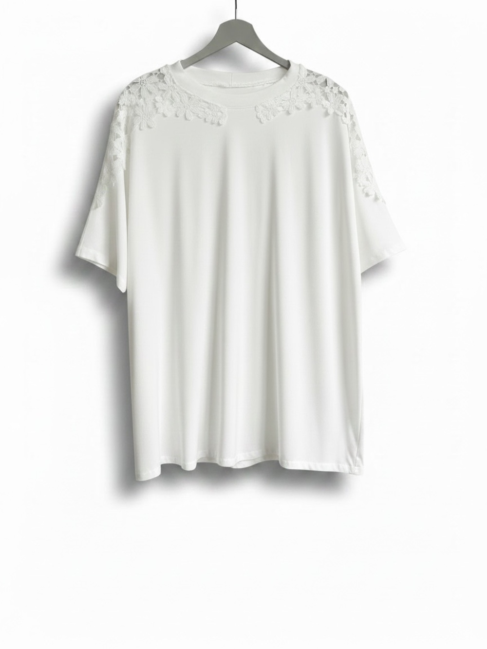 Women's White Lace-Shoulder Knit Top XXL
